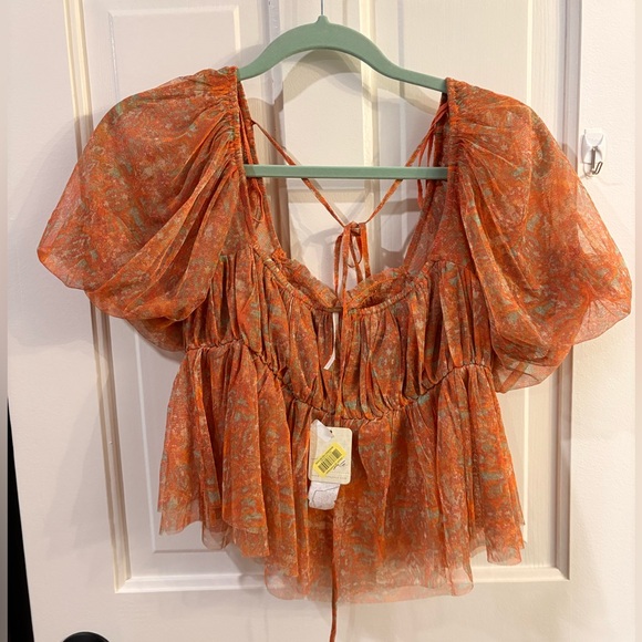 NWT Free People Orange Tulle Top - Picture 4 of 6